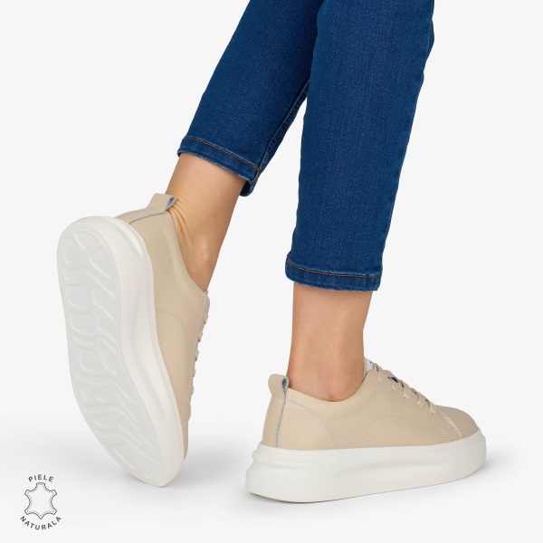 Pantofi Casual dama din Piele Naturala CRL1637 CULOARE: BEJ - Img 4