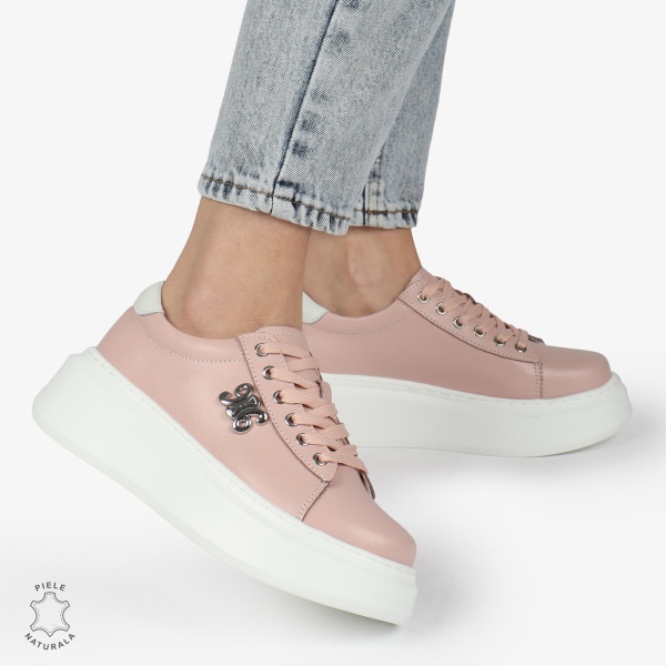 PANTOFI CASUAL dama din Piele naturala CU CATARAMA LATERALA SIRET CRL1347 ROZ - Img 2