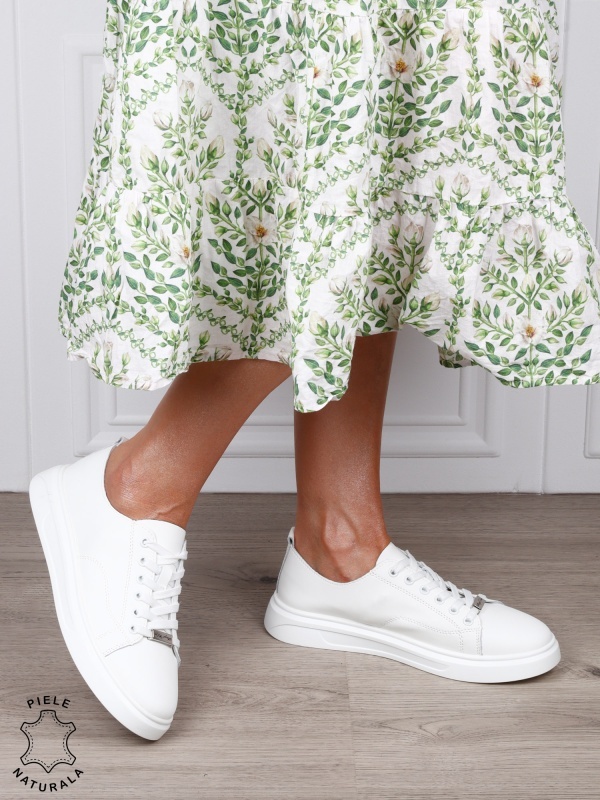 Pantofi casual damă din piele naturală cu detaliu decorativ frontal CRL1821 ALB - Img 2