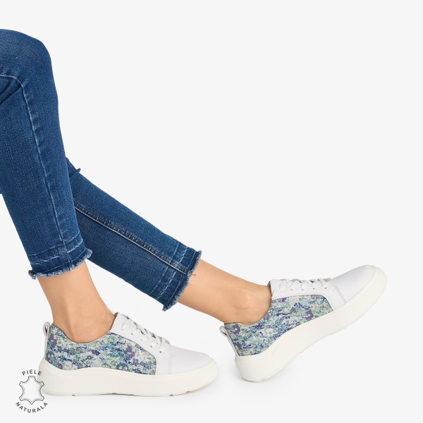 Pantofi Casual DAMA din PIELE Naturala cu imprimeu floral albastru CRL0949 CULOARE: Albastru - Img 2