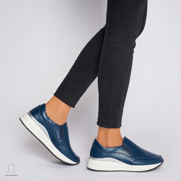 Pantofi Casual dama din Piele naturala CU INCHIDERE SLIP-ON CRL1235 NAVY - Img 2