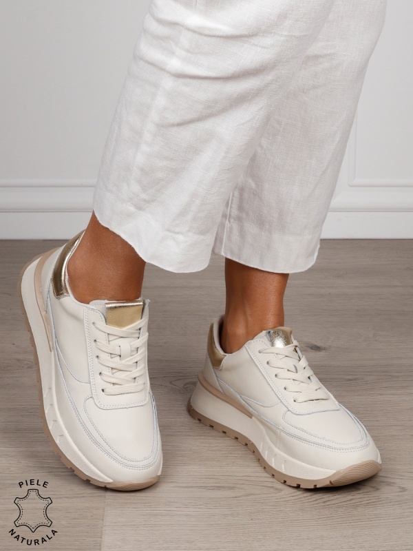 Pantofi Casual DAMA din PIELE Naturala cu model pe talpa CRL1524 BEJ - Img 2