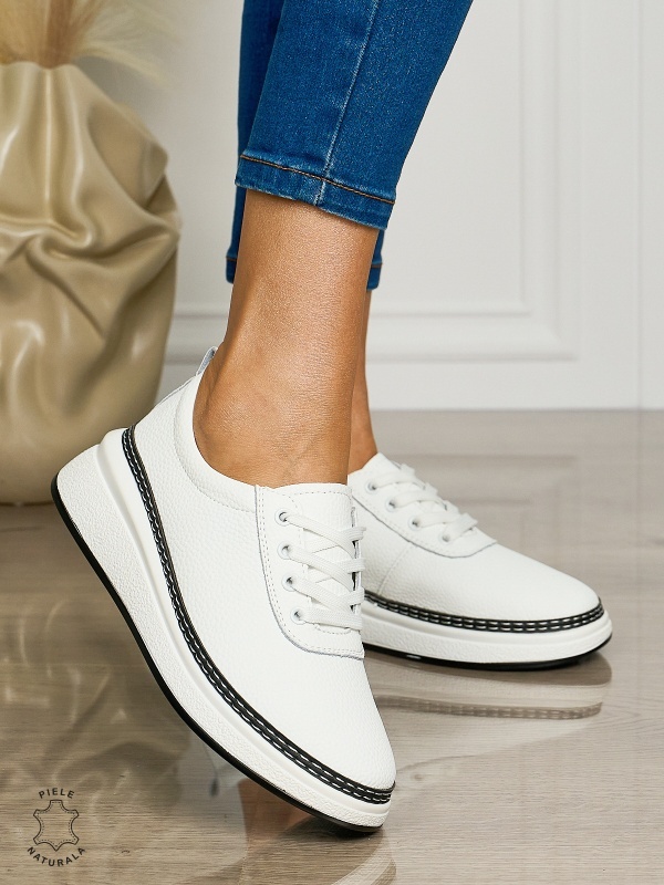 Pantofi CASUAL dama din piele naturala cu siret CONFORTABILE CRL1460 ALB - Img 2