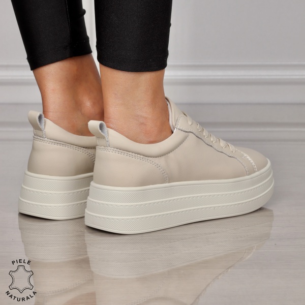 Pantofi CASUAL damă din piele naturală CU SIRET SI TALPA INALTA CRL1454 BEJ - Img 4
