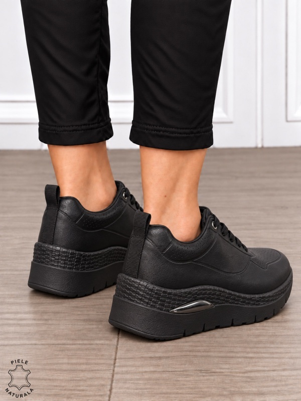 Pantofi casual damă din piele naturală cu stil versatil CRL1916 NEGRU - Img 3