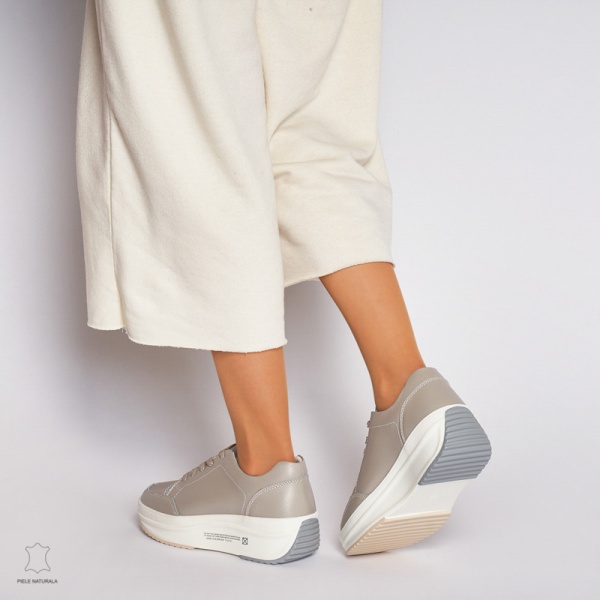 Pantofi Casual dama din Piele naturala cu talpa groasa CRL0039 GRI - Img 4