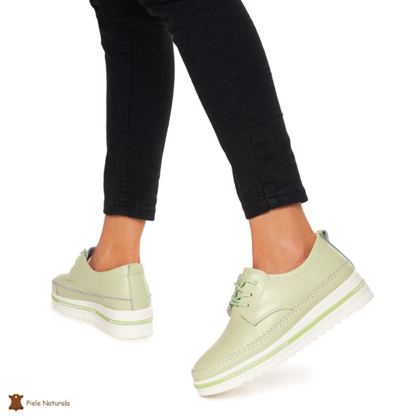 Pantofi Casual dama din Piele naturala cu talpa groasa CRL0053 VERDE - Img 2