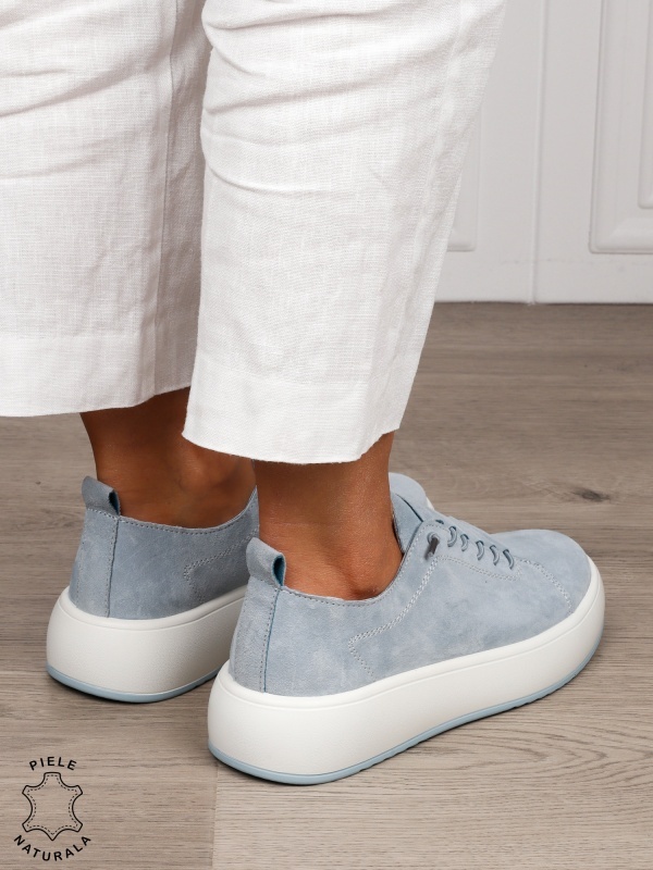 Pantofi Casual dama din Piele Naturala Intoarsa cu siret special CRL1550ALBASTRU - Img 4