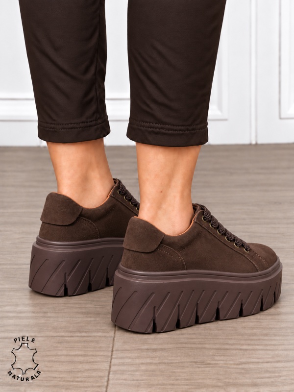 Pantofi casual damă din piele naturală Intoarsa cu talpă Speciala inalta CRL1913 CAFENIU - Img 3