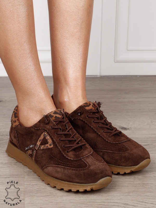 Pantofi Casual Damă din Piele Naturală Întoarsă imprimeu Leopard CRL1804 CAFENIU - Img 3