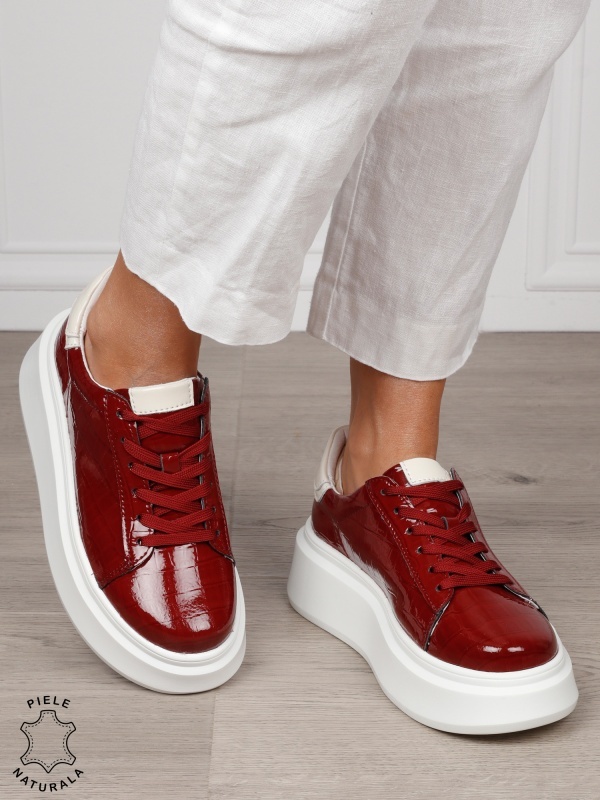 Pantofi Casual dama din Piele Naturala Lacuita CRL1552 BORDO - Img 2