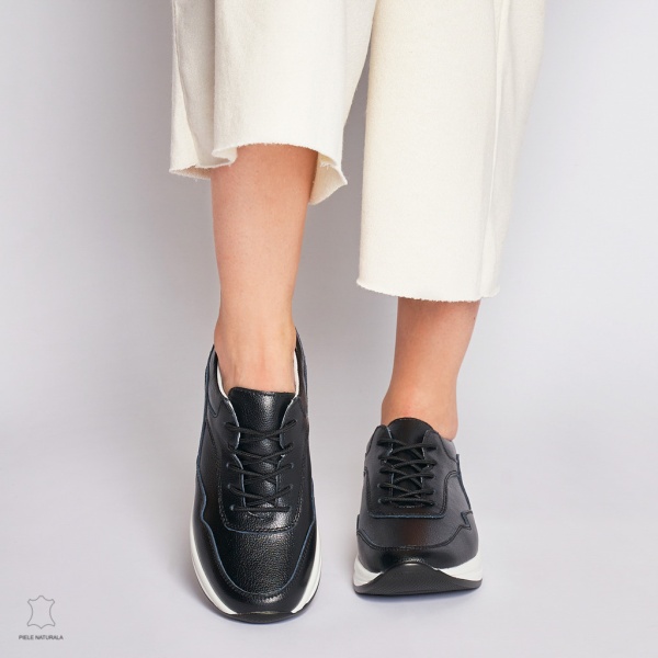Pantofi Casual dama din Piele naturala Multicolor CRL1234 NEGRU - Img 2