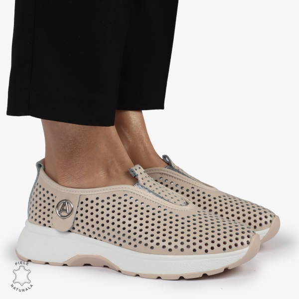 PANTOFI CASUAL dama din Piele naturala Perforata TIP SLIP-ON CRL1415 ROZ - Img 3