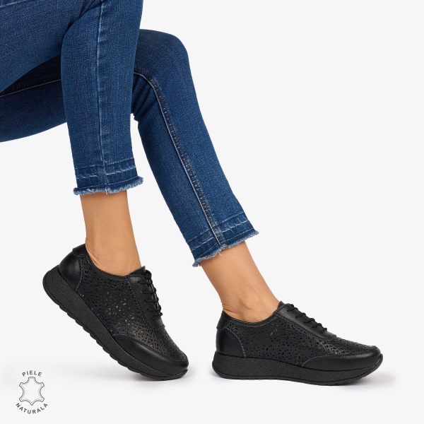 \Pantofi casual dama din Piele Naturala Perforati cu model CRL0714 NEGRU - Img 4