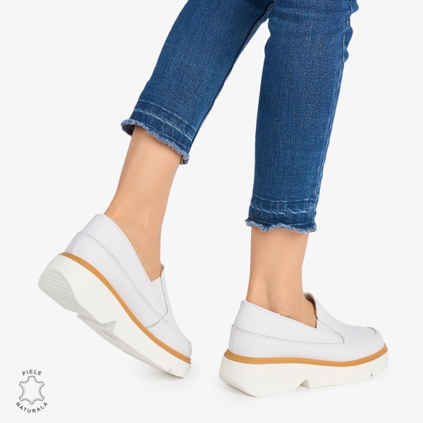 Pantofi Casual DAMA din PIELE Naturala SLIP-ON CRL0946 CULOARE: ALB - Img 3