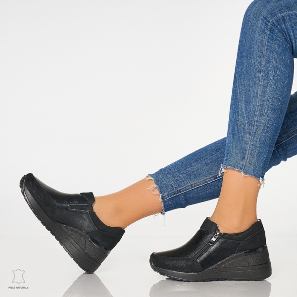 Pantofi Casual Dama Piele Naturala CRL0072 NEGRU - Img 4