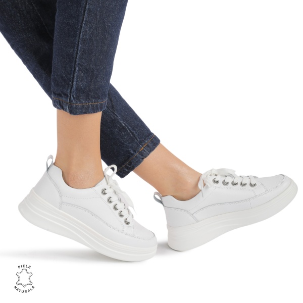 Pantofi casual dama piele naturala CRL0869 ALB - Img 2