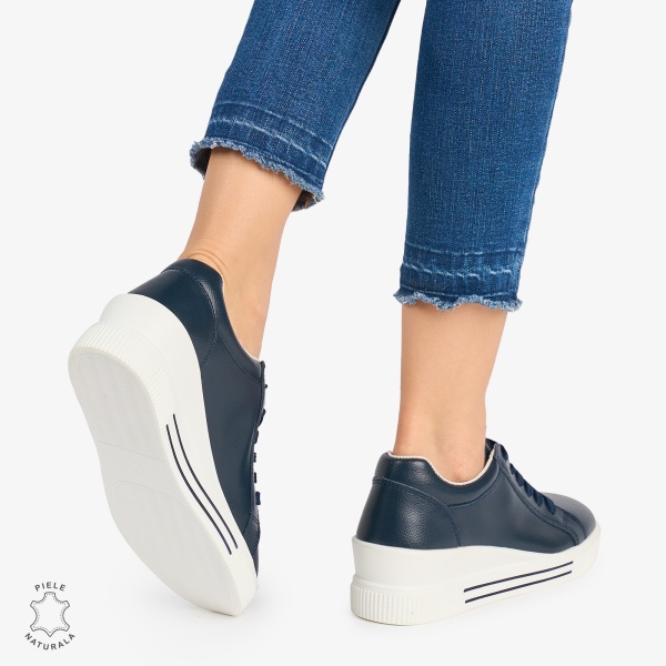 Pantofi casual dama piele naturala cu talpa inalta CRL0871 BLEUMARIN - Img 3