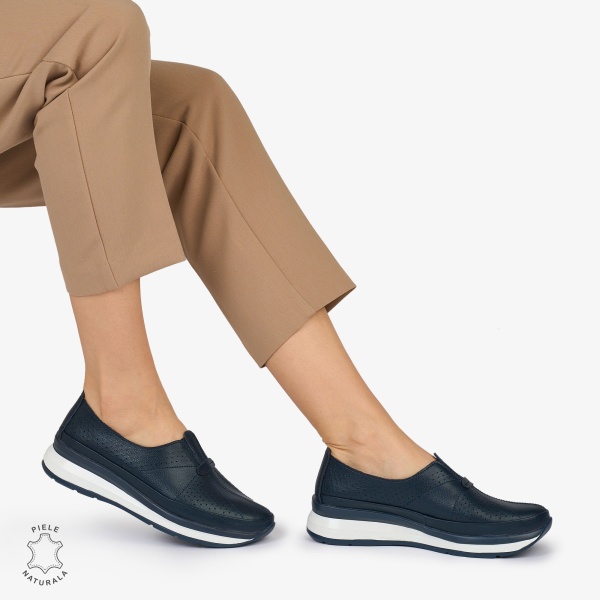 PANTOFI CASUAL Dama Piele Naturala USOR INALTA CRL1050 Culoare: BLEUMARIN - Img 3