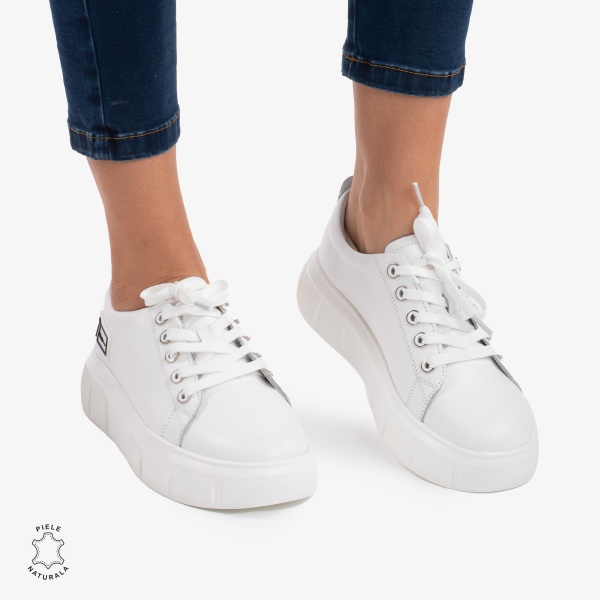 Pantofi Casual de dama din Piele naturala CRL0527 Alb - Img 2