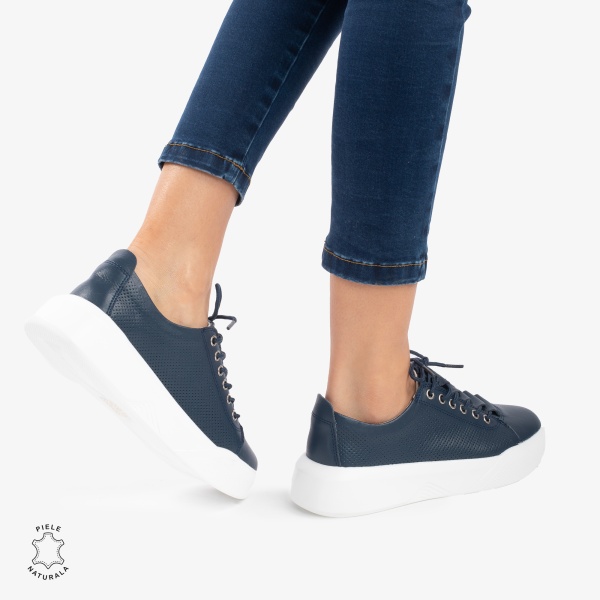 Pantofi Casual de dama din Piele Naturala CRL0572 Bleumarin - Img 3