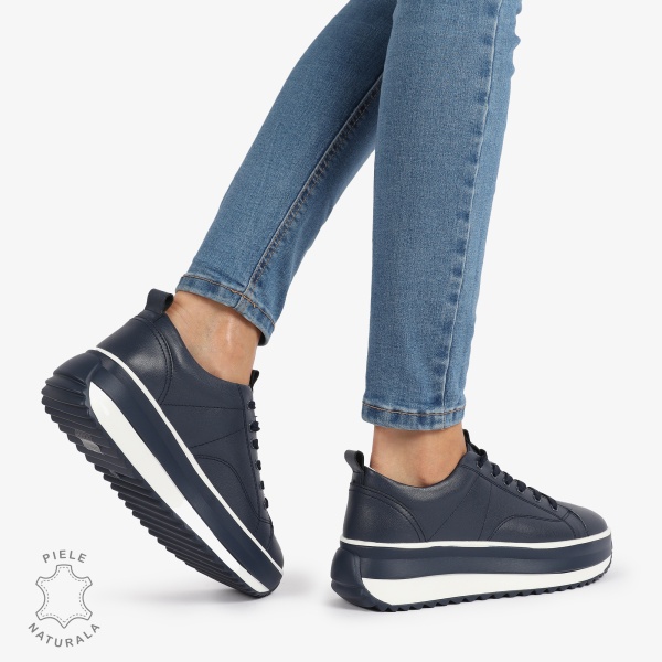 Pantofi Casual de dama din Piele Naturala CU CUSATURI DECORATIVE CRL1220 BLEUMARIN - Img 3