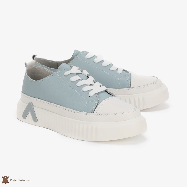 Pantofi Casual de dama din Piele naturala cu talpa groasa CRL0489 ALBASTRU - Img 3