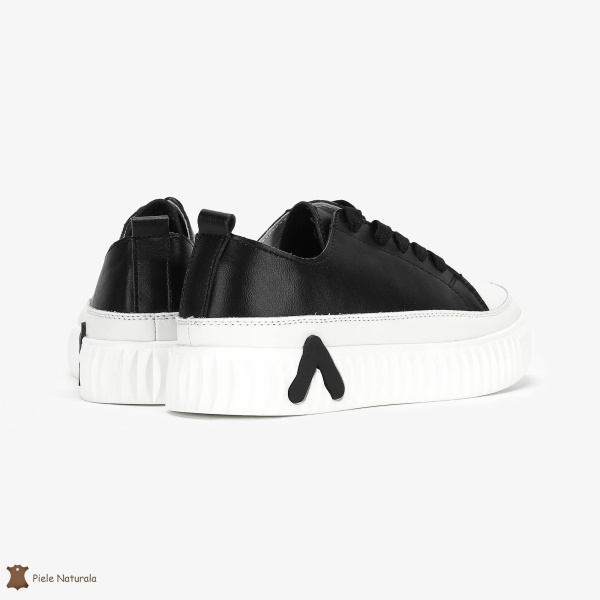 Pantofi Casual de dama din Piele naturala cu talpa groasa CRL0489 NEGRU CU ALB - Img 4