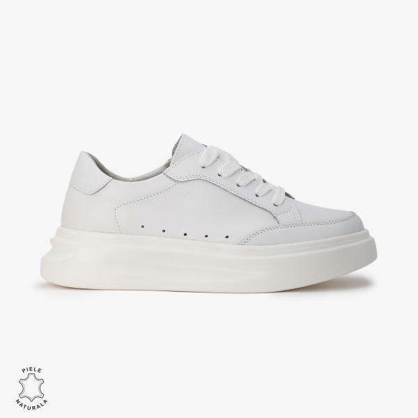 Pantofi Casual de dama din Piele naturala cu talpa groasa CRL0521 ALB - Img 2