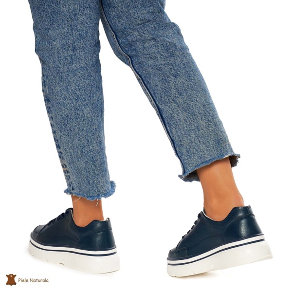 Pantofi Casual de dama din Piele naturala cu talpa groasa CRL1319NAVY - Img 3