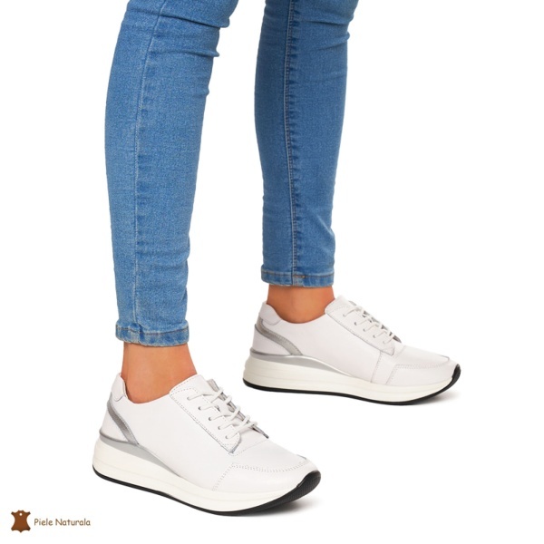 Pantofi casual de dama din piele naturala cu talpa plata CRL0019 ALB - Img 2
