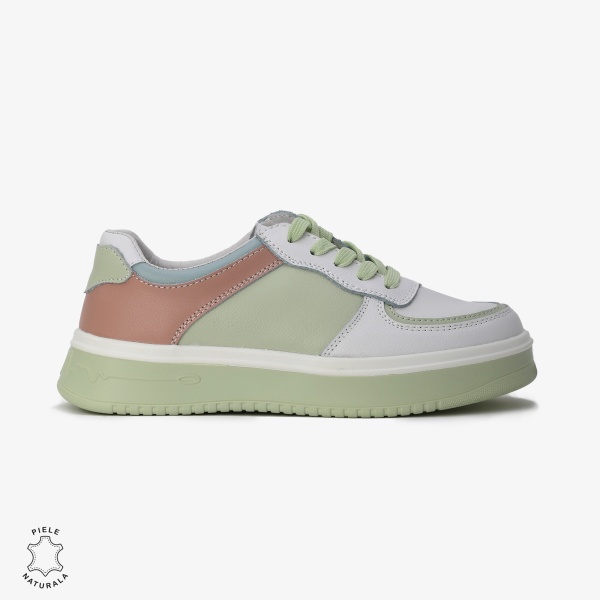 Pantofi Casual de dama din Piele naturala Multicolor cu design special CRL0519 ALB CU VERDE - Img 2