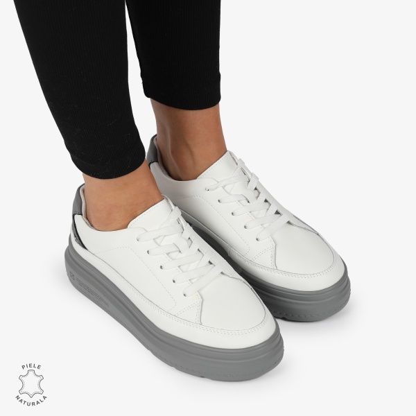 Pantofi CASUAL PIELE NATURALA CRL1271 ALB CU GRI - Img 3