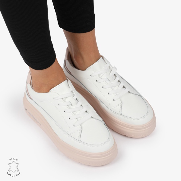 Pantofi CASUAL PIELE NATURALA CRL1271 Alb cu Roz - Img 4