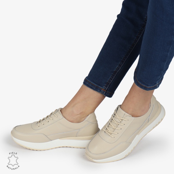Pantofi casual piele naturala CRL886 BEJ - Img 4