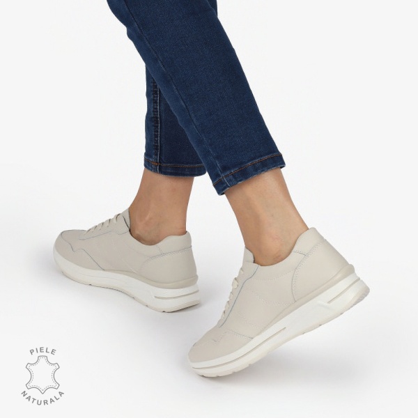 PANTOFI CASUAL Piele Naturala CU INCHIDERE SIRET SI MODEL PE TALPA CRL1303 BEJ - Img 2
