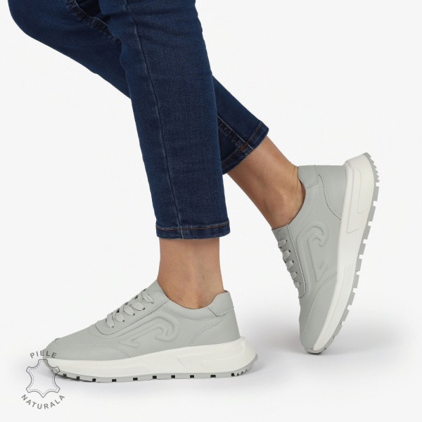Pantofi casual piele naturala CU MODEL LATERAL CRL1304 GRI - Img 4