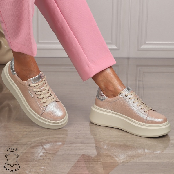 Pantofi CASUAL PIELE NATURALA CU SIRET CRL1449 ROZ - Img 2