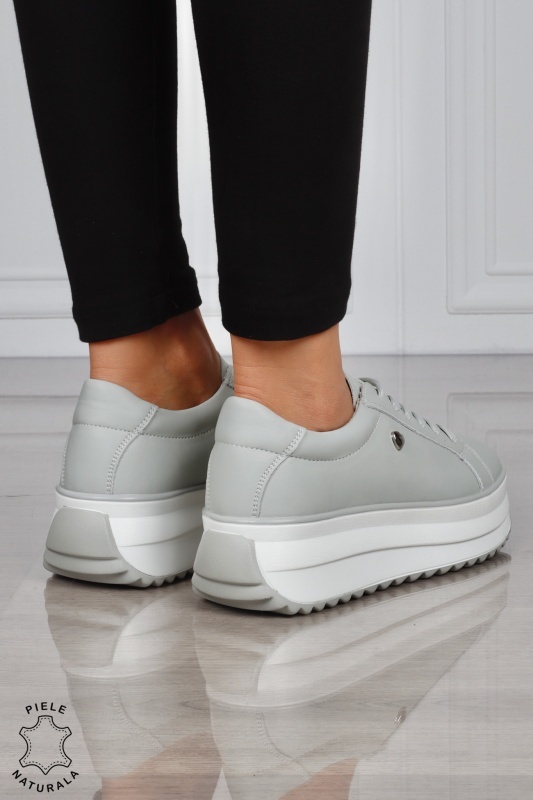 Pantofi CASUAL PIELE NATURALA cu talpa inalta CRL1275 GRI - Img 3
