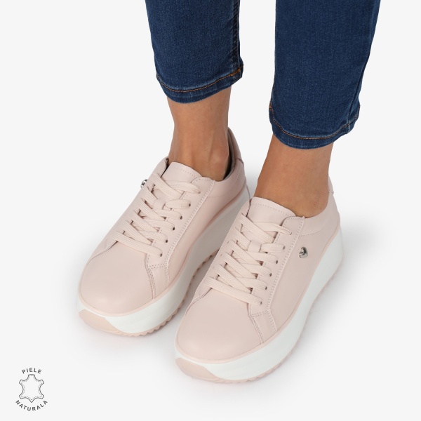 Pantofi CASUAL PIELE NATURALA cu talpa inalta CRL1275 Roz - Img 2