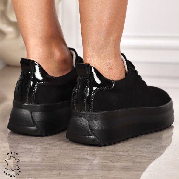 Pantofi CASUAL PIELE NATURALA cu TALPA INALTA CRL1291 NEGRU SUEDE - Img 3
