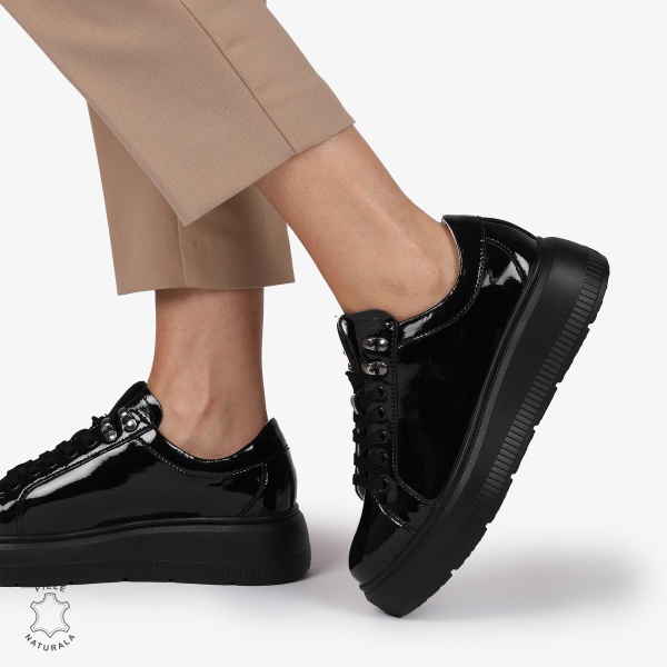 Pantofi CASUAL PIELE NATURALA LACUITA CRL1294 NEGRU - Img 2