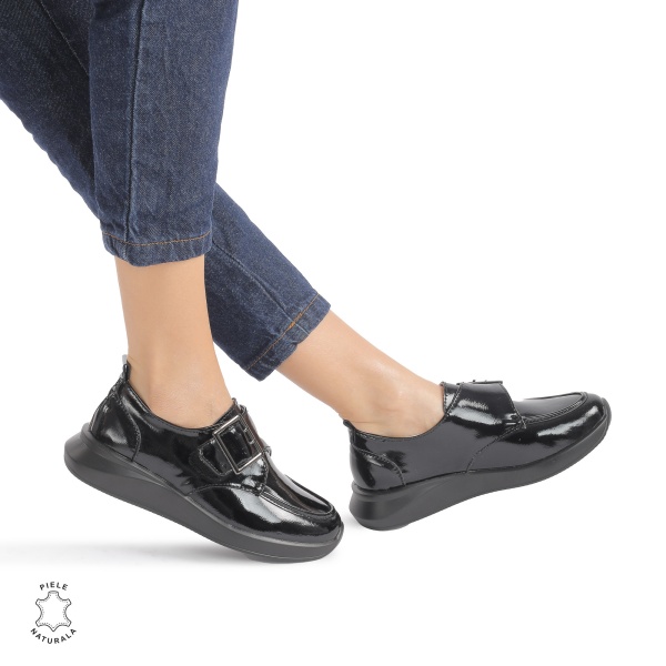 Pantofi casual piele naturala LACUITA CRL883 NEGRU - Img 2
