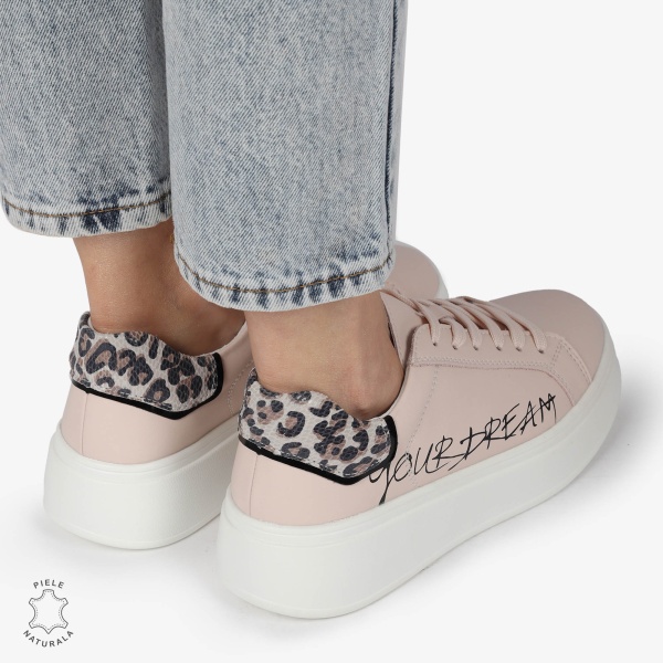 Pantofi DAMA CASUAL din piele naturală CU DETALIU SCRIS CRL1379 ROZ - Img 3