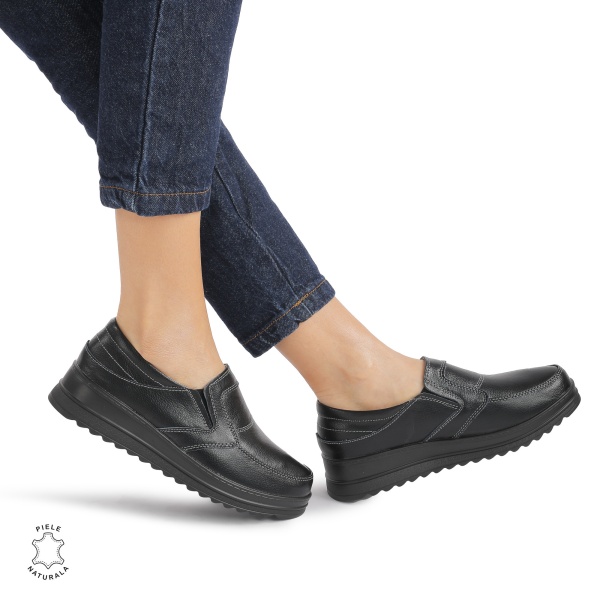 Pantofi dama casual piele naturala, Slip-On CRL878 NEGRU - Img 2