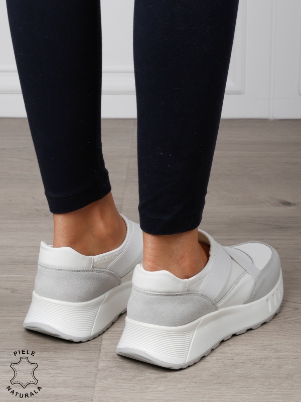 Pantofi dama din Piele Naturala slip-on cu elastic CRL1545 ALB - Img 3