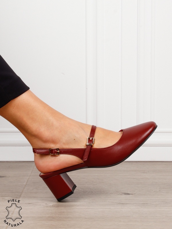 Pantofi dama eleganti cu toc gros si inchidere dubla CRL1608 BORDO - Img 3