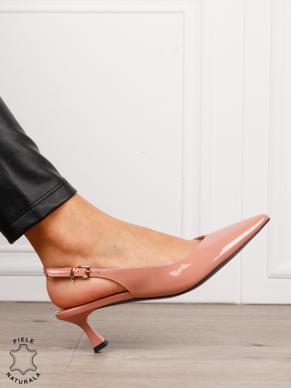 Pantofi dama eleganti din piele naturala cu toc subtire si varf ascutit CRL1617 ROZ - Img 2