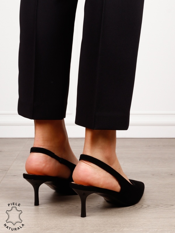 Pantofi dama eleganti din piele naturala Intoarsa cu toc subtire si varf ascutit CRL1616 NEGRU - Img 4