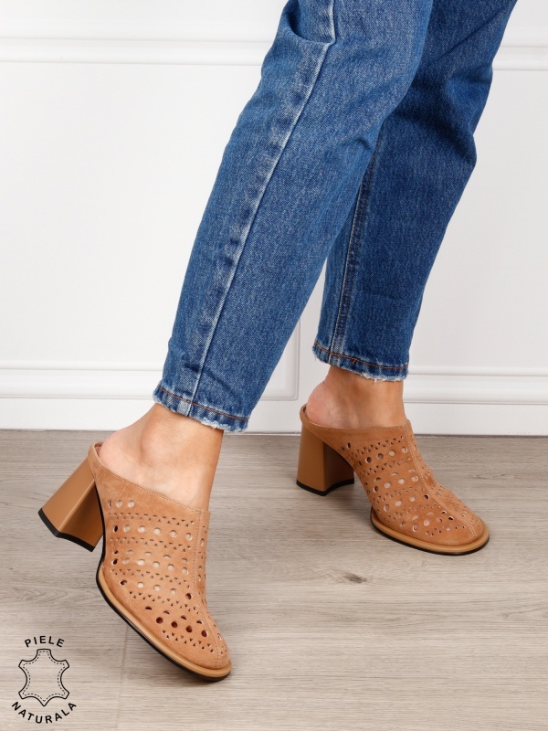 Pantofi dama eleganti din piele naturala Intoarsa Slip-on CRL1633 CAMEL - Img 2